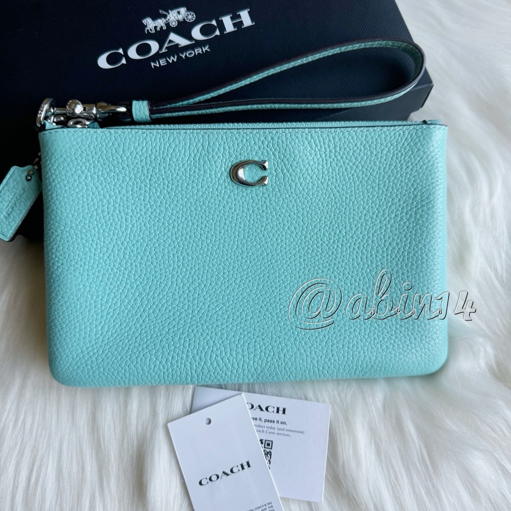 NWT Coach Leather Wristlet Color Faded Blue